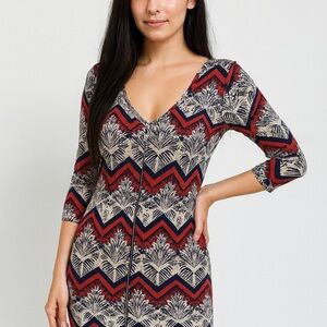 Stylish Red and Blue Patterned Mini Dress